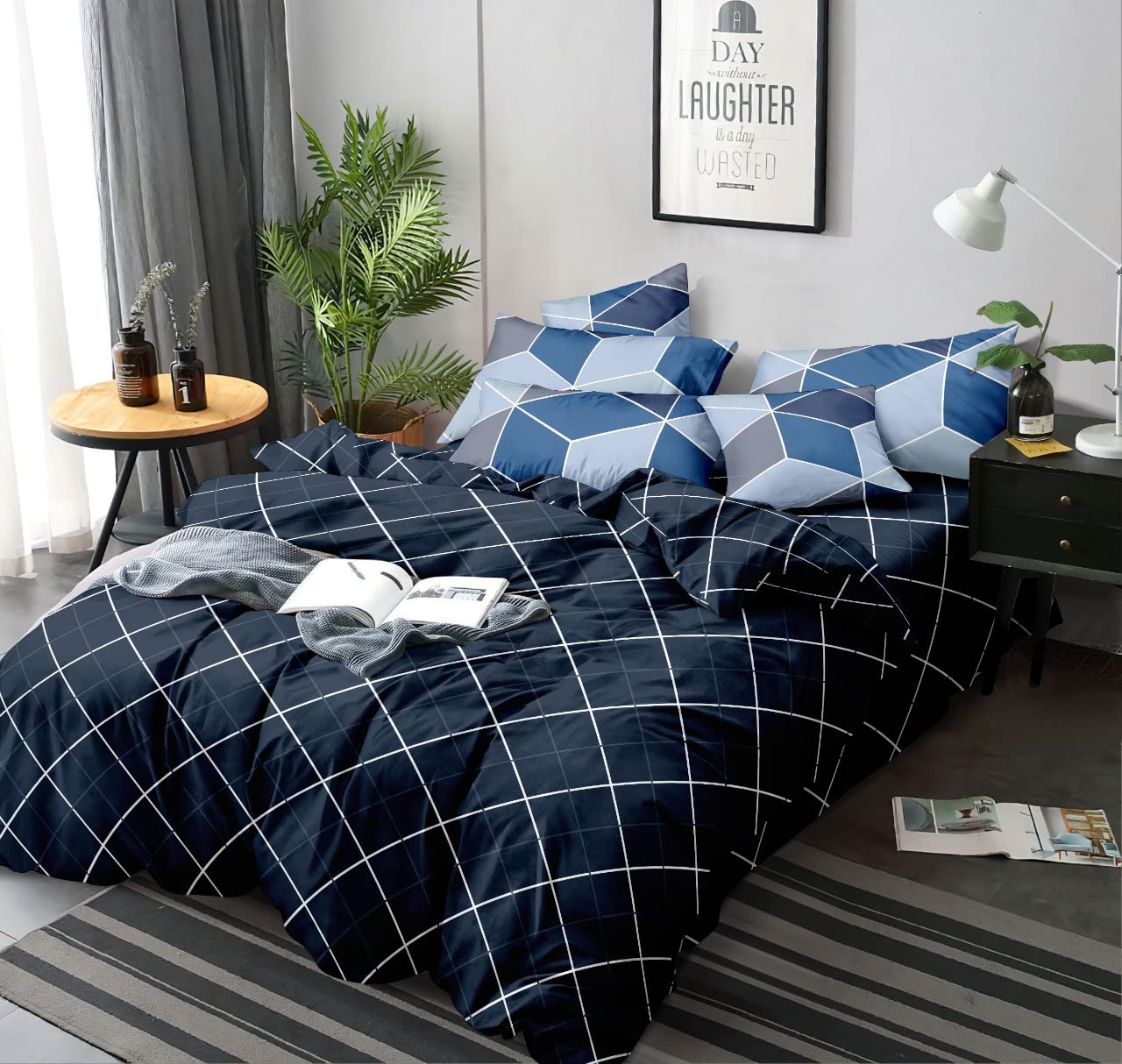 Homewards Blue Checks Double Bed Comforter Size 216X230Cm