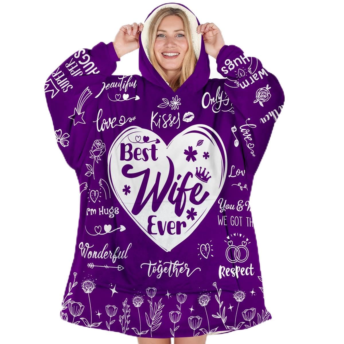 Warmstorey Valentine Gifts For Wife Hoodie Blanket From Husband, Best Wife Ever Wearable Hoodie, Gift For Wife From Husband For