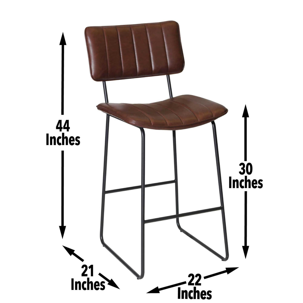 Steve Silver Furniture Tribeca Bar Stool, 30-Inch Seat Height, Mid-Century Modern Style, Channel Back Seat, Cordovan Leatherette, Barstool, Kitchen Counter Chair, 22" D x 21" W x 44" H, Ebony, Brown