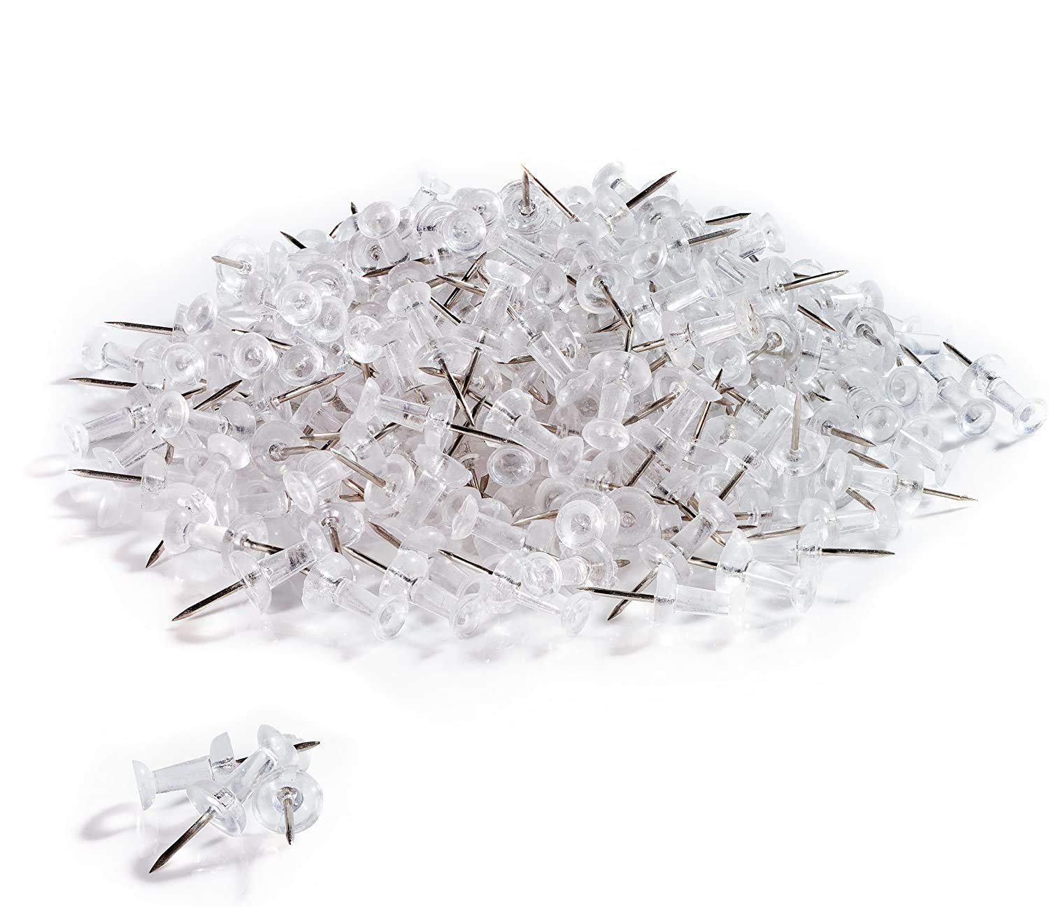 Push Pins, Thumb Tacks, Sharp Steel Point, 3/8    Long, Perfect For Office, Home, School - 500-Pack (Clear)
