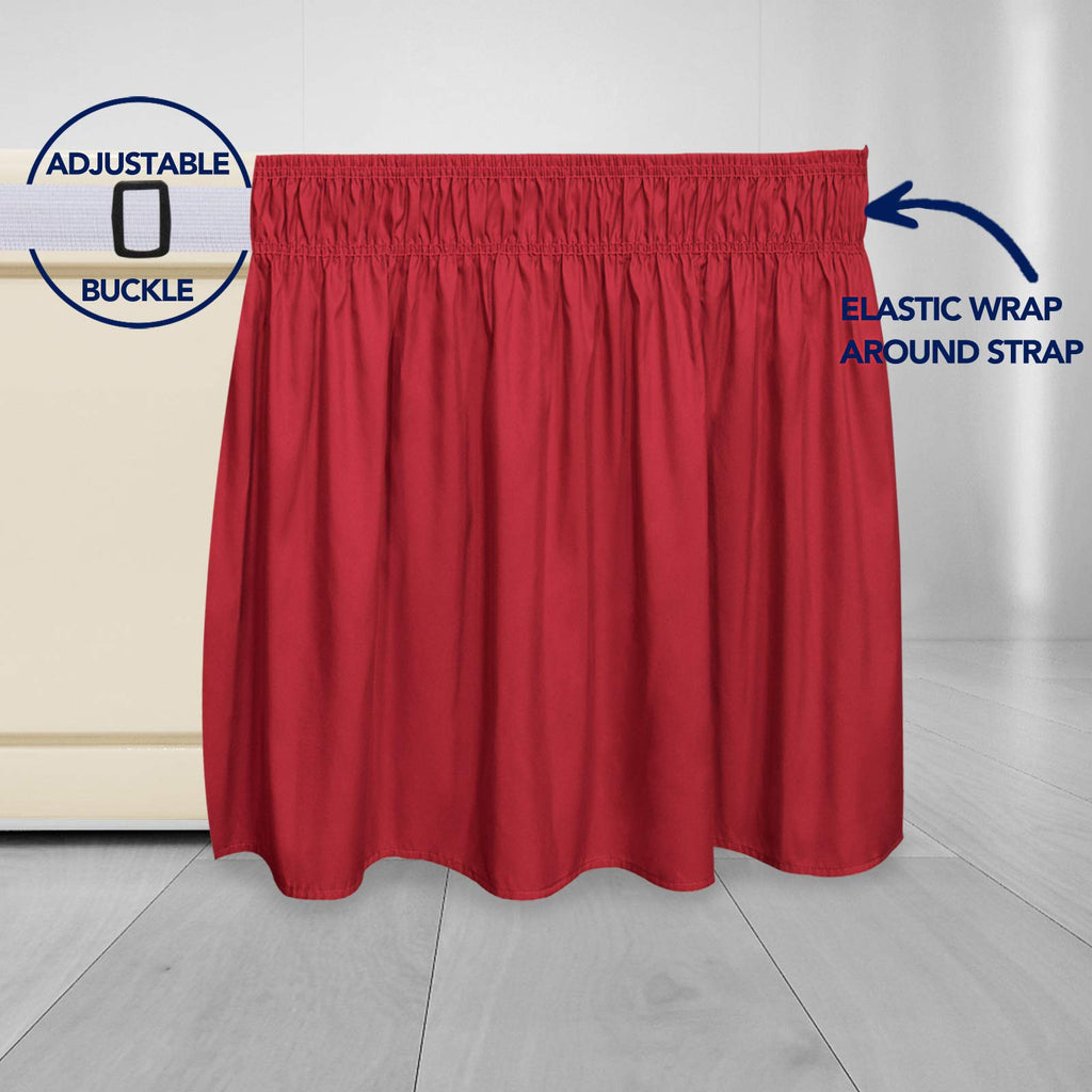 Purefit Wrap Around Ruffled Bed Skirt With Adjustable Elastic Belt - 14 Inch Drop Easy To Put On, Wrinkle Free Bedskirt Dust Ruffles, Bed Frame Cover For Twin, Twin Xl And Full Size Beds, Red