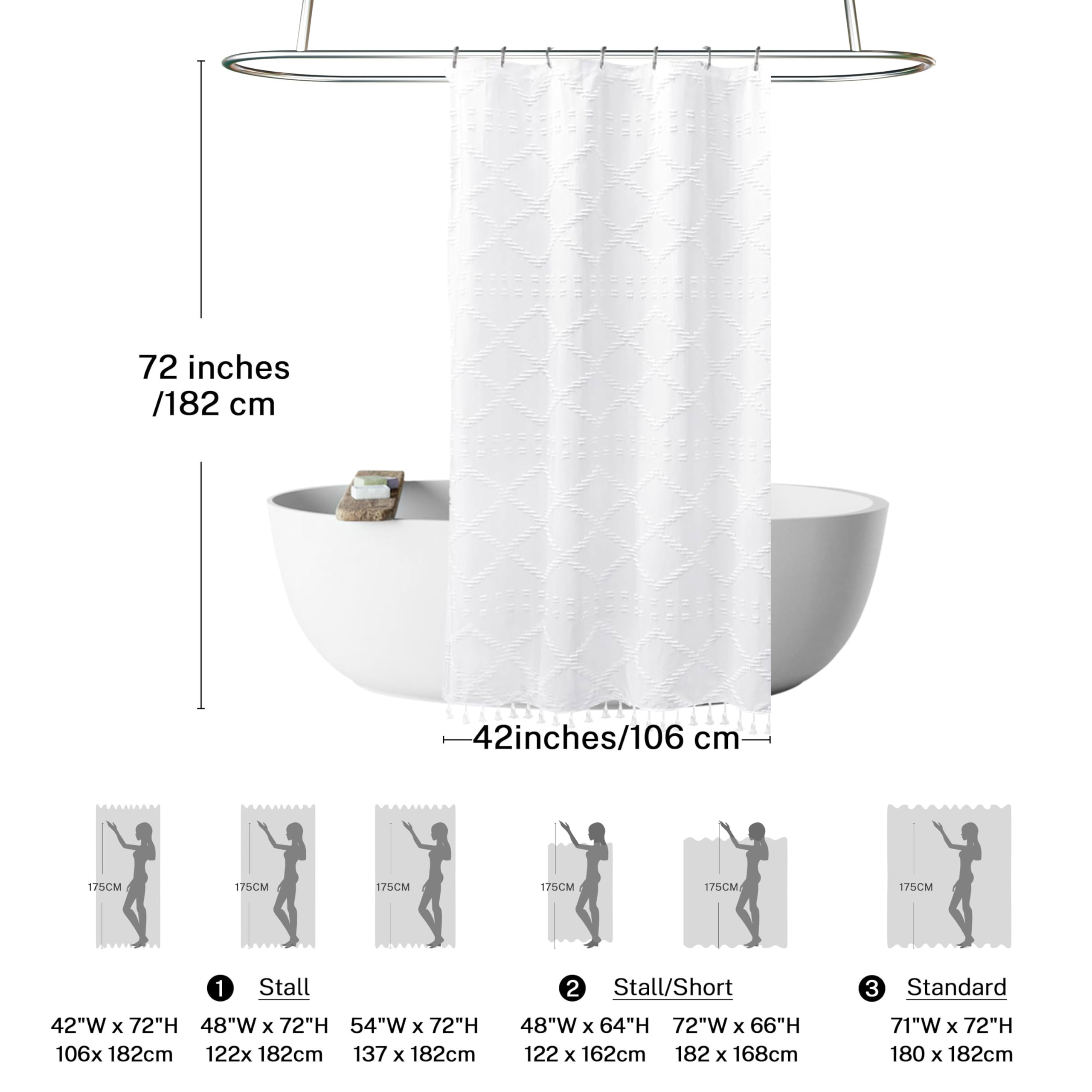 Stall Boho White Woven Fabric Shower Curtain With Tassels 42 X 72 Modern Farmhouse Minimalist Tufted Chevron Striped Shabby Chic