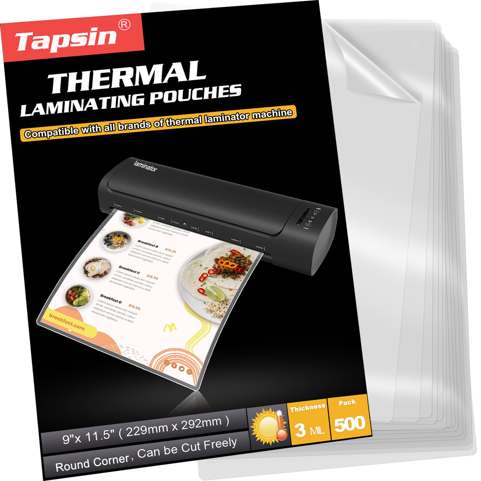 Laminating Pouches, 500 Pcs 3 Mil Laminating Sheets 9 X 11.5 Thermal Laminate Sheets Holds 8.5 X 11 Inch Sheets, Universal Lamin