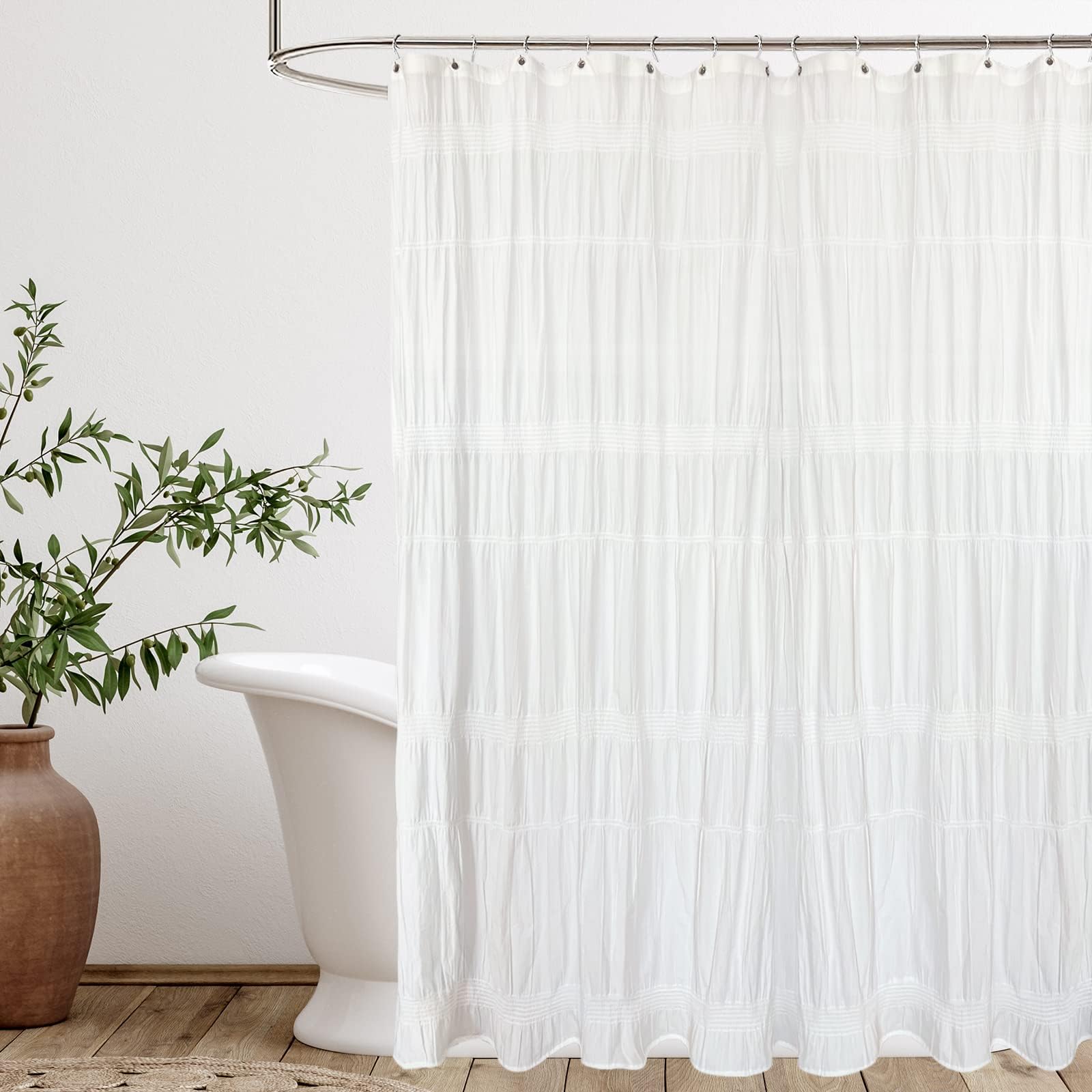 Seasonwood Cotton Shower Curtain Farmhouse White Shower Curtains For Bathroom Rustic Striped Fabric Shower Curtain Heavy Weighte