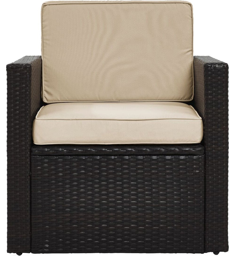 Crosley Furniture Palm Harbor Outdoor Chair, Wicker Patio Chairs for Porch, Deck, Balcony, Backyard, Brown with Sand Cushions
