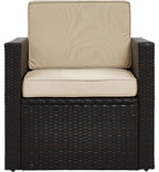 Crosley Furniture Palm Harbor Outdoor Chair, Wicker Patio Chairs for Porch, Deck, Balcony, Backyard, Brown with Sand Cushions