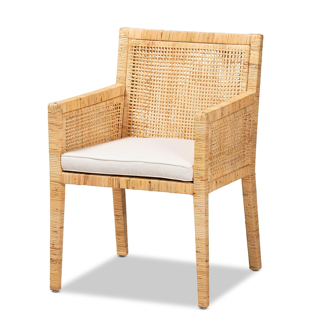 Baxton Studio Karis Modern Rattan Dining Chair, Natural and White (185-11869-HiT)