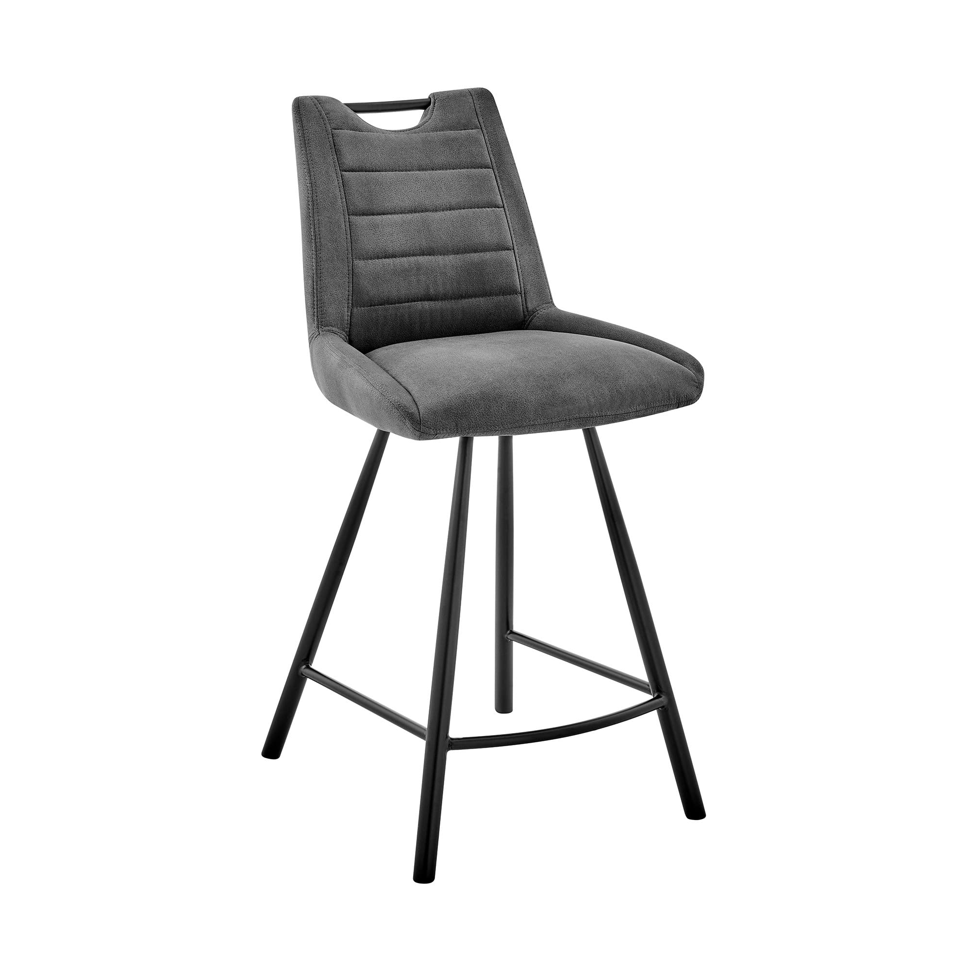 HomeRoots Charcoal Fabric+Metal 30' Black Fabric and Black Metal Bar Stool