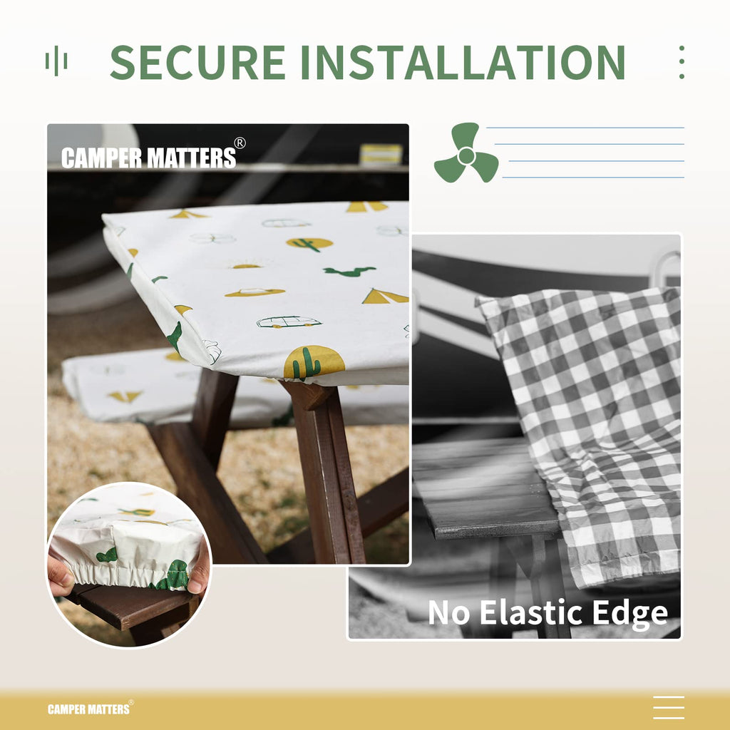 Picnic Table Cover And Bench Covers, Fitted Tablecloth Cover With Elastic Edge, Water And Oil Proof, For Outdoor, Garden, Campin