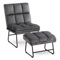 Mcombo Velvet Accent Chair With Ottoman Set, Modern Armless Chair For Living Room, Bedroom, Small Spaces, Fabric 0014 (Dark Grey
