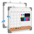 Vusign Monthly Calendar White Board Dry Erase Cork Board Combination For Wall, 17'X13' Double-Sided Magnetic Dry Erase Board,