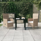 vidaXL 3-Piece Patio Dining Set – Beige Rattan Reclining Chairs with Cushions & Glass Table for Garden/Outdoor Lounge