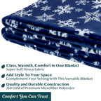 Pavilia Christmas Throw Blanket | Navy Snowflake Christmas Fleece Blanket | Soft, Plush, Warm Winter Cabin Throw, 50X60 (Navy/Wh