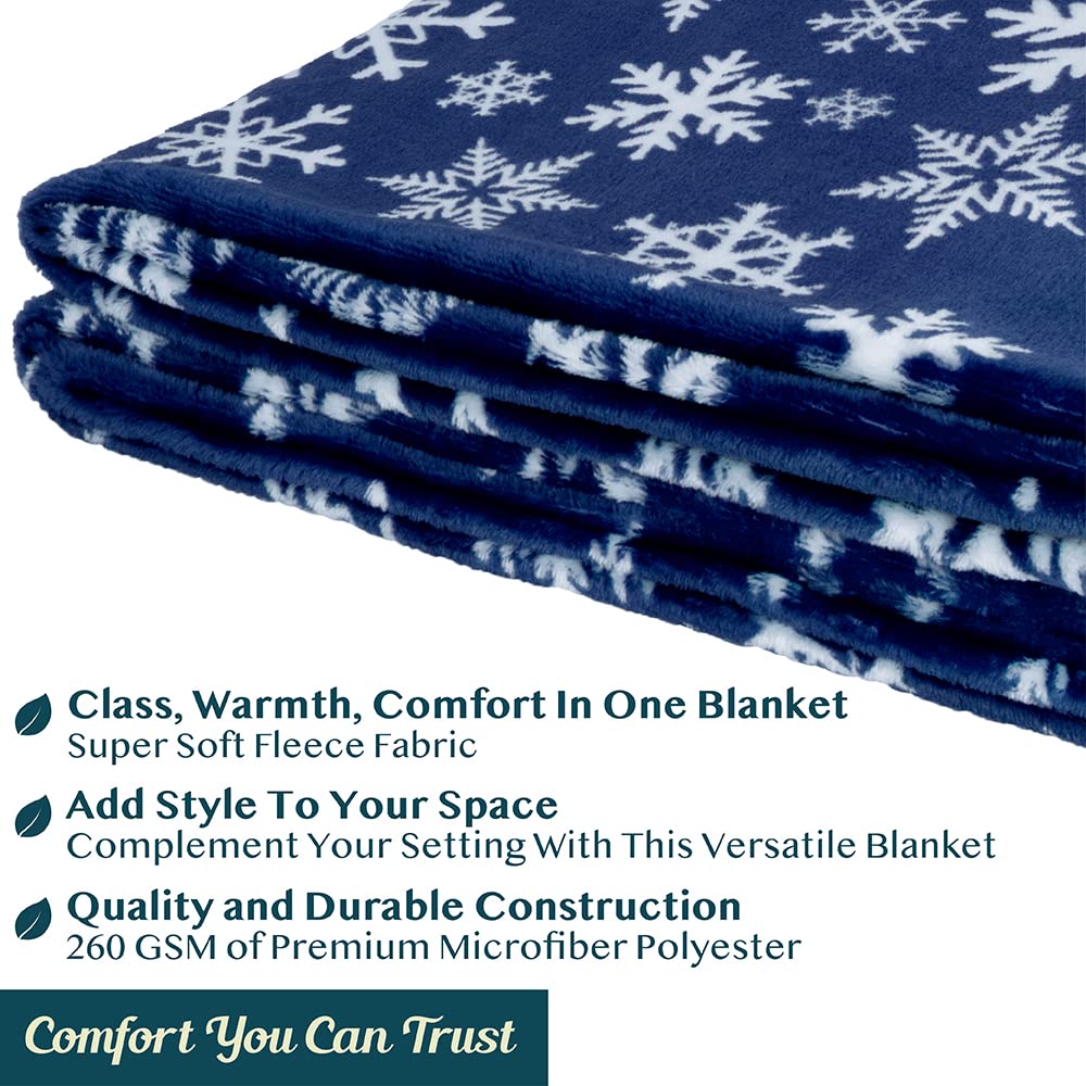 Pavilia Christmas Throw Blanket | Navy Snowflake Christmas Fleece Blanket | Soft, Plush, Warm Winter Cabin Throw, Twin 60X80 (Na