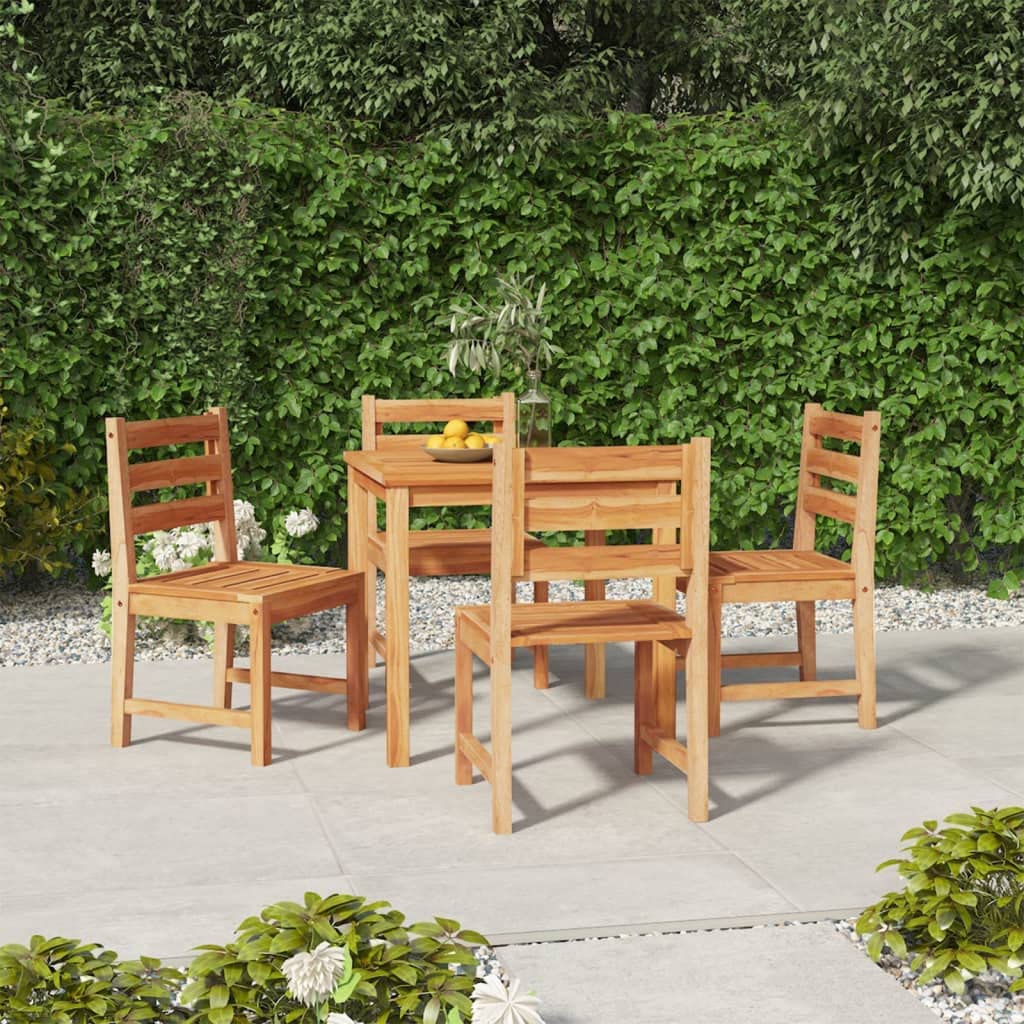 vidaXL Solid Wood Patio Dining Set, 5 Piece – Teak Construct, Water-Resistant Outdoor/Indoor Square Table with Sturdy Tabletop and Comfortable Chairs