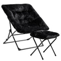 Oakham Comfy Saucer Chair For Adults, Soft Faux Fur Folding Lounge Chair For Bedroom Living Room Dorm Rooms Flexible Reading Chair For Teens Kids, X-Large Foldable Chair (Ottoman-Black)