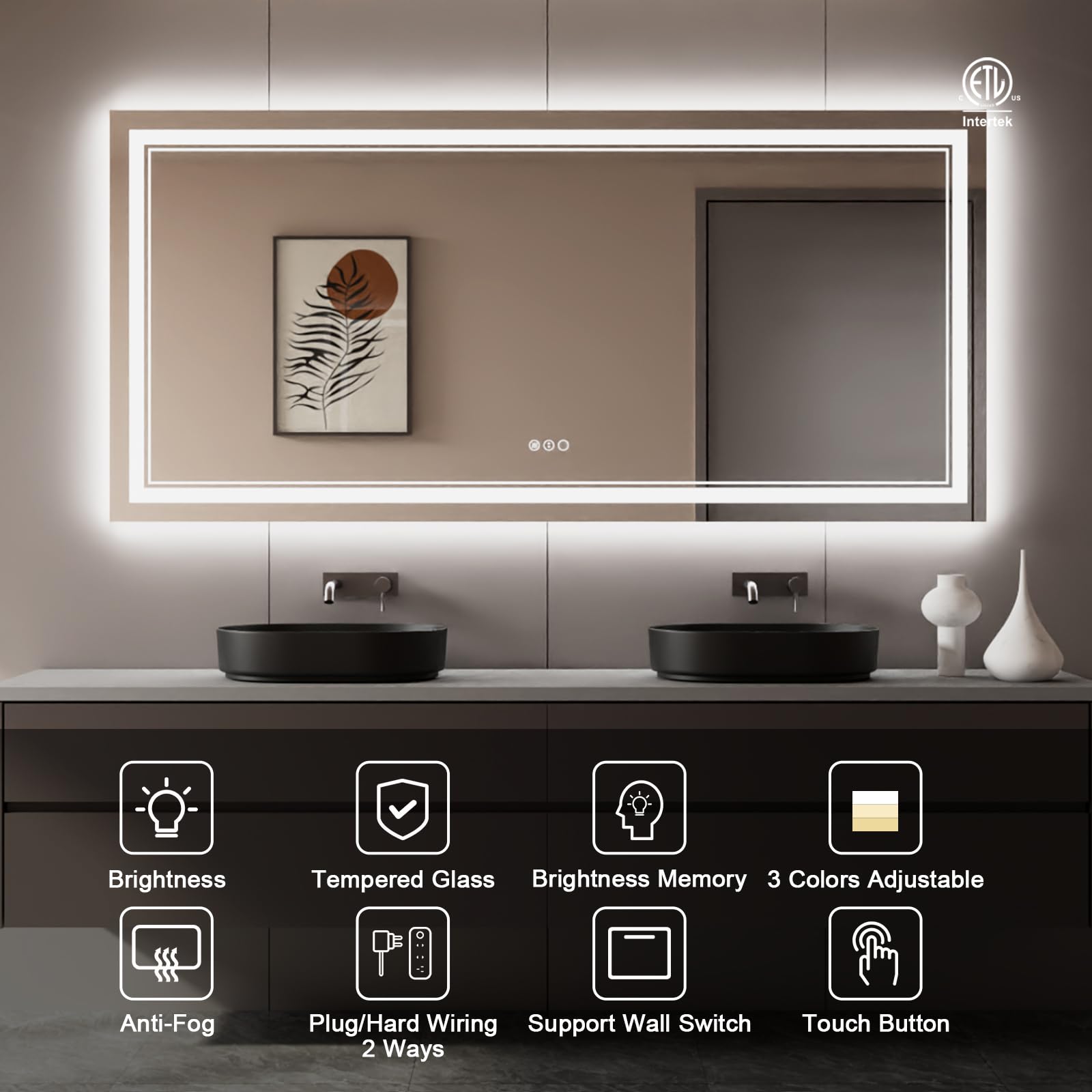 Istripmf 84X40 Inch Led Bathroom Mirror With Lights, Backlit And Front Lighted Bathroom Mirrors For Wall, Anti-Fog Dimmable Memo
