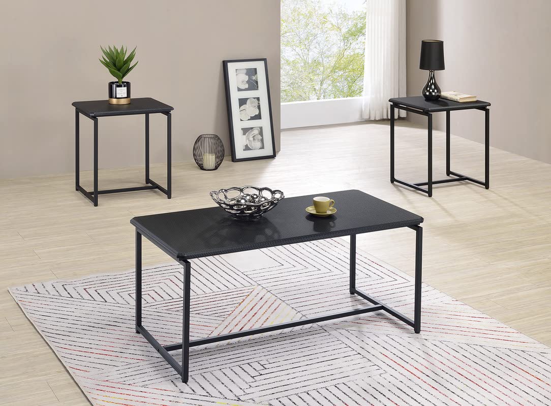 Lilola Home GT 3 Piece Black Carbon Fiber Wrap Coffee Table and End Table Set
