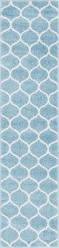 Unique Loom Trellis Frieze Collection Area Rug - Rounded (2' x 8' 8'' Runner, Light Blue/ Ivory)