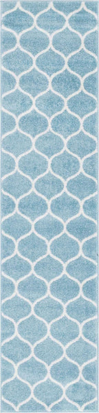 Unique Loom Trellis Frieze Collection Area Rug - Rounded (2' x 8' 8'' Runner, Light Blue/ Ivory)