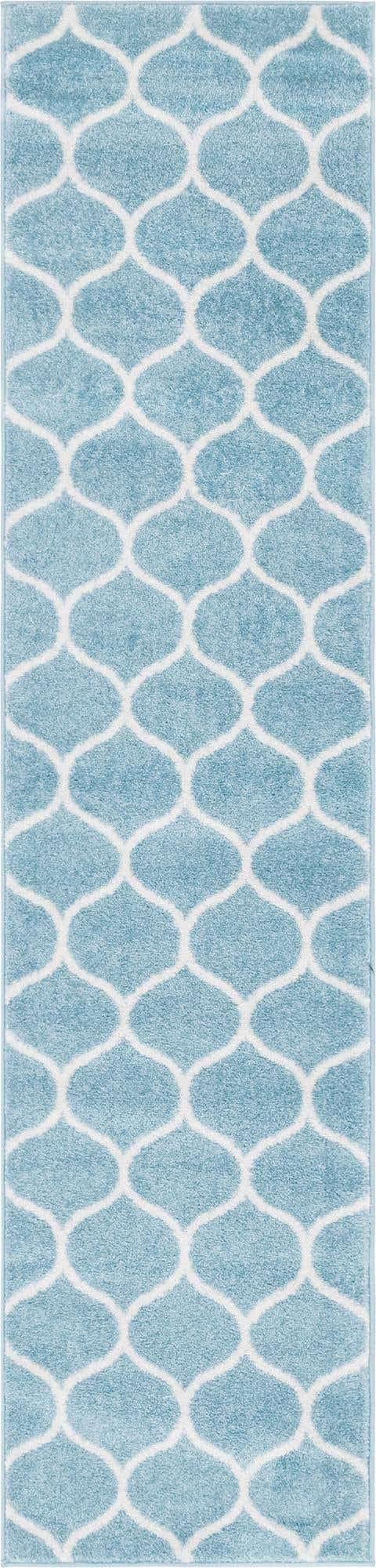 Unique Loom Trellis Frieze Collection Area Rug - Rounded (2' x 8' 8'' Runner, Light Blue/ Ivory)