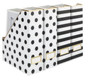 BLU MONACO Set of 4 Stylish Magazine File Boxes - 2 Black and White Stripes and 2 Polka Dots - Office Organization and Storage, 