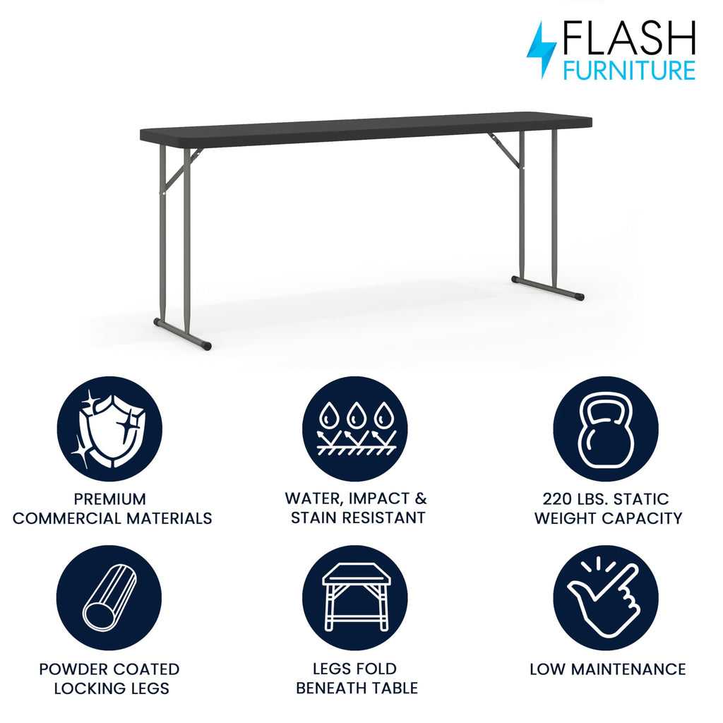 Flash Furniture Kathryn 6' Plastic Folding Training and Event Table, Rectangular Folding Training Table with 220-lb. Static Weight Capacity, Black