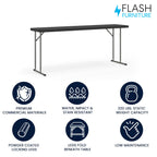 Flash Furniture Kathryn 6' Plastic Folding Training and Event Table, Rectangular Folding Training Table with 220-lb. Static Weight Capacity, Black