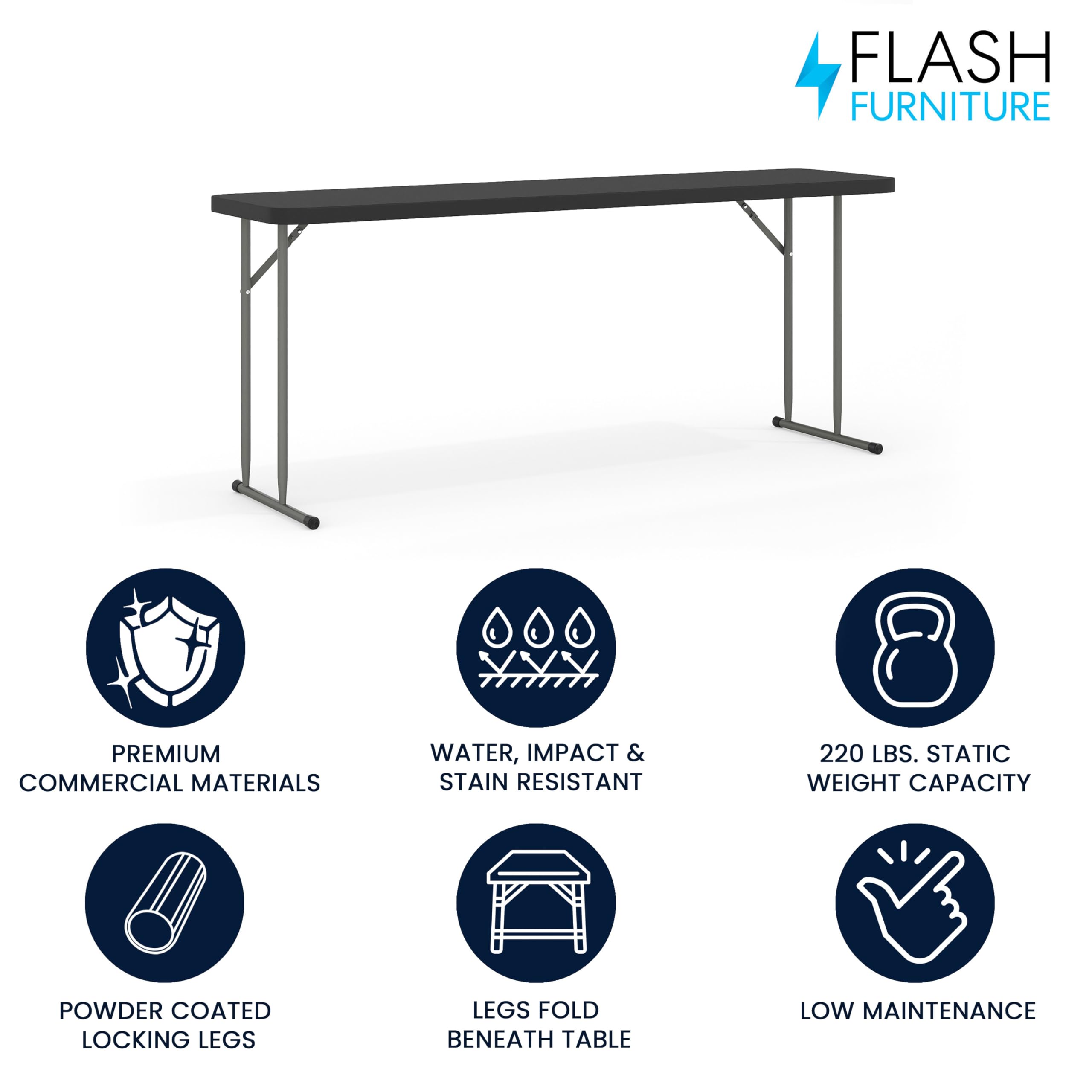 Flash Furniture Kathryn 6' Plastic Folding Training and Event Table, Rectangular Folding Training Table with 220-lb. Static Weight Capacity, Black