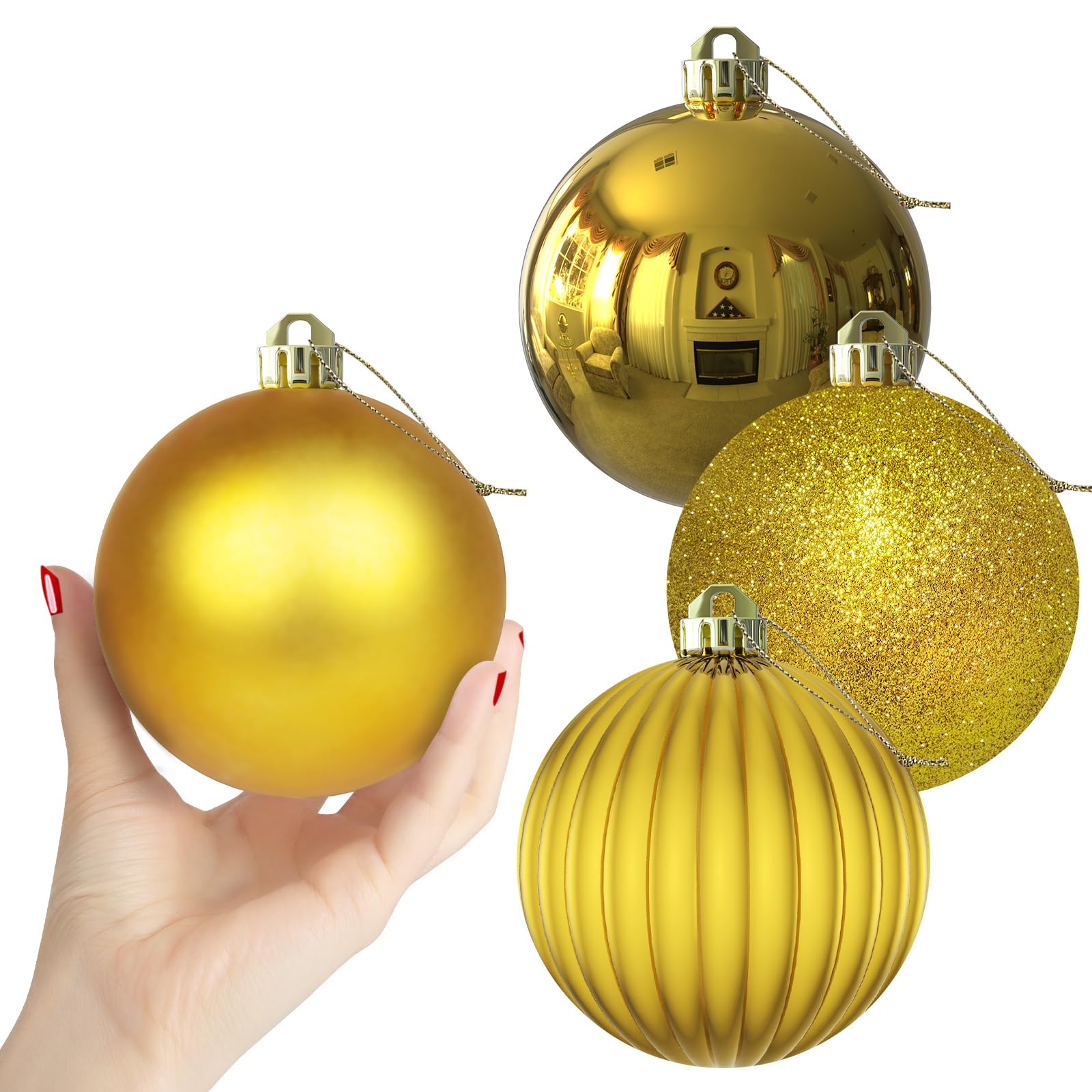 Gold 4.0' Large Christmas Balls - Christmas Tree Decoration Ornaments Shatterproof Hanging Balls for Birthday Halloween Holiday
