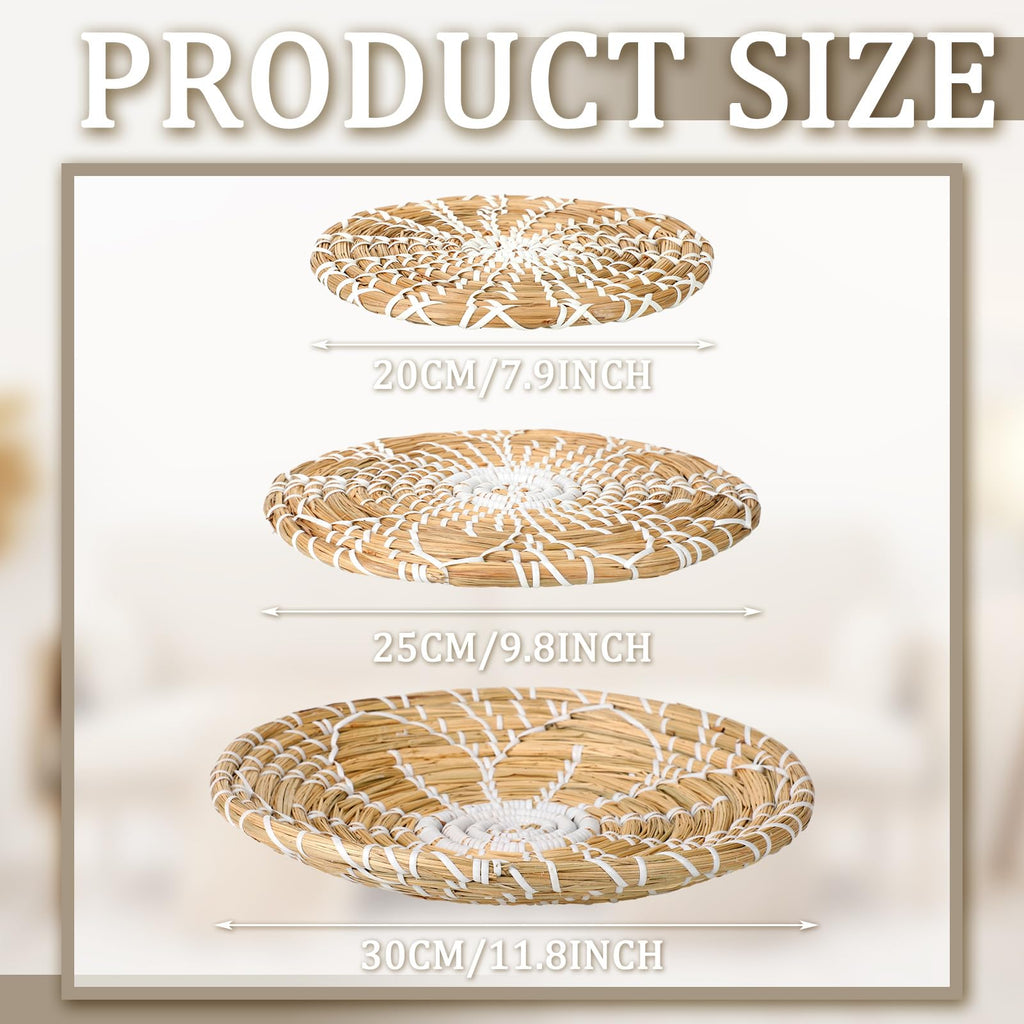 Boho Wall Basket Decor Set Of 3 Decorative Bulrush Woven Basket Wall Decor Set Rustic Hanging Handmade Round Woven Wall Decor Wi
