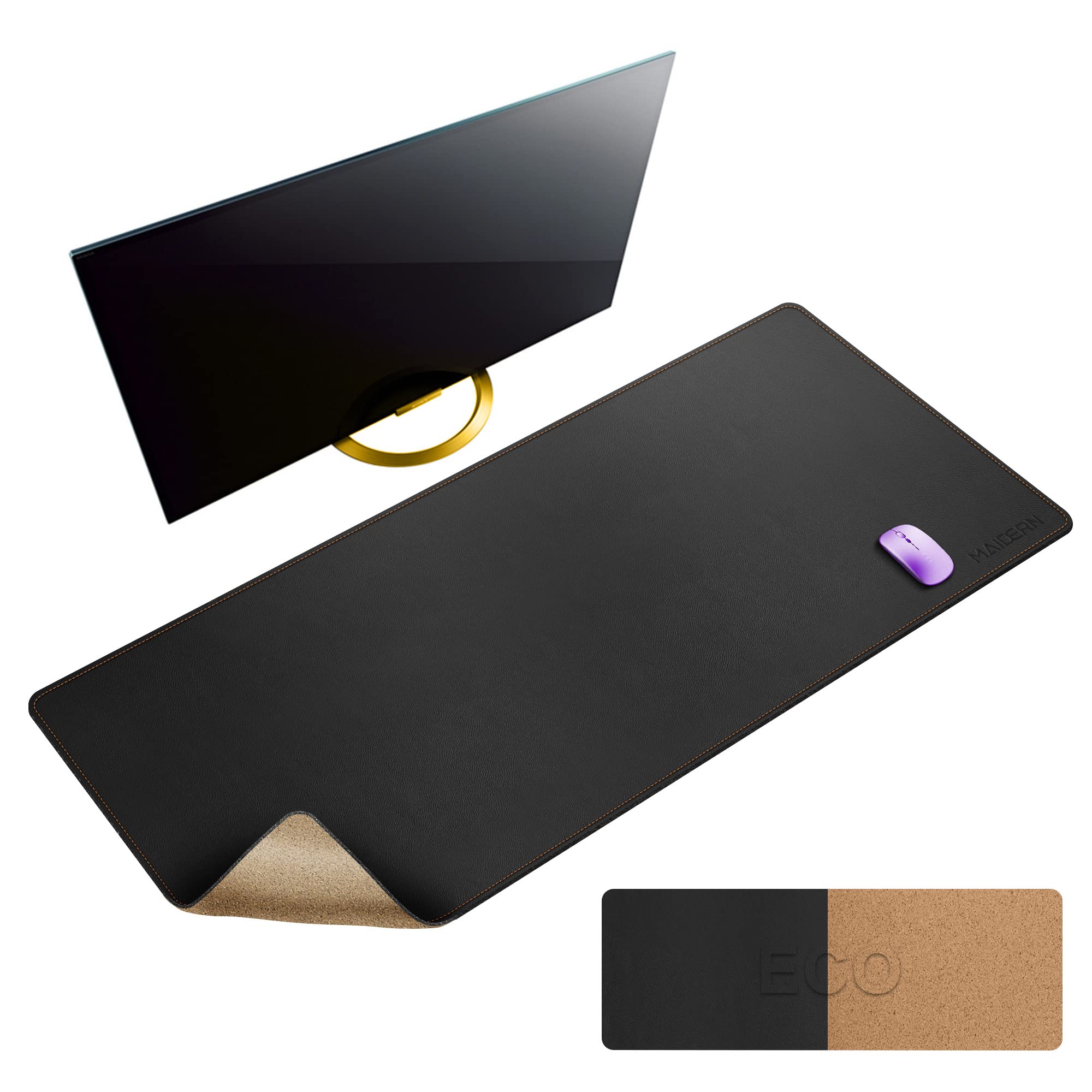 Maidern 47.2' X 23.6' Desk Pad, Large Xxl Cork & Leather Desk Mat, Full Desk Mouse Pad, Reversible Desk Pad, Desk Pad Protecto