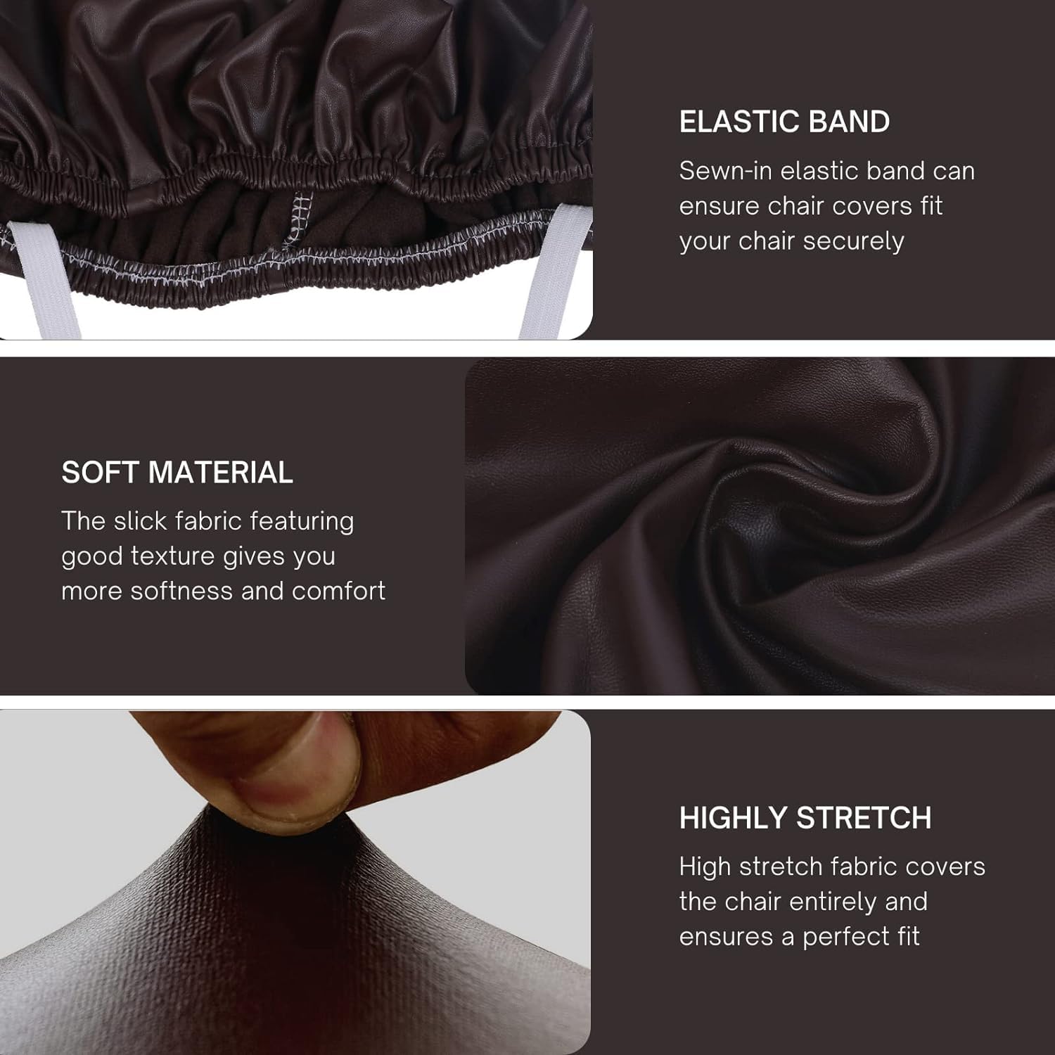 Searchi Waterproof Pu Leather Seat Covers For Dining Chairs, 2 Pack Stretch Dining Room Chair Seat Covers, Kitchen Chair Seat Covers Protectors (Brown)