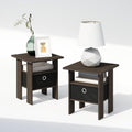 Furinno Tidur Bedside Table Nightstand With Bin Drawer, Dark Brown/Black, Set Of 2