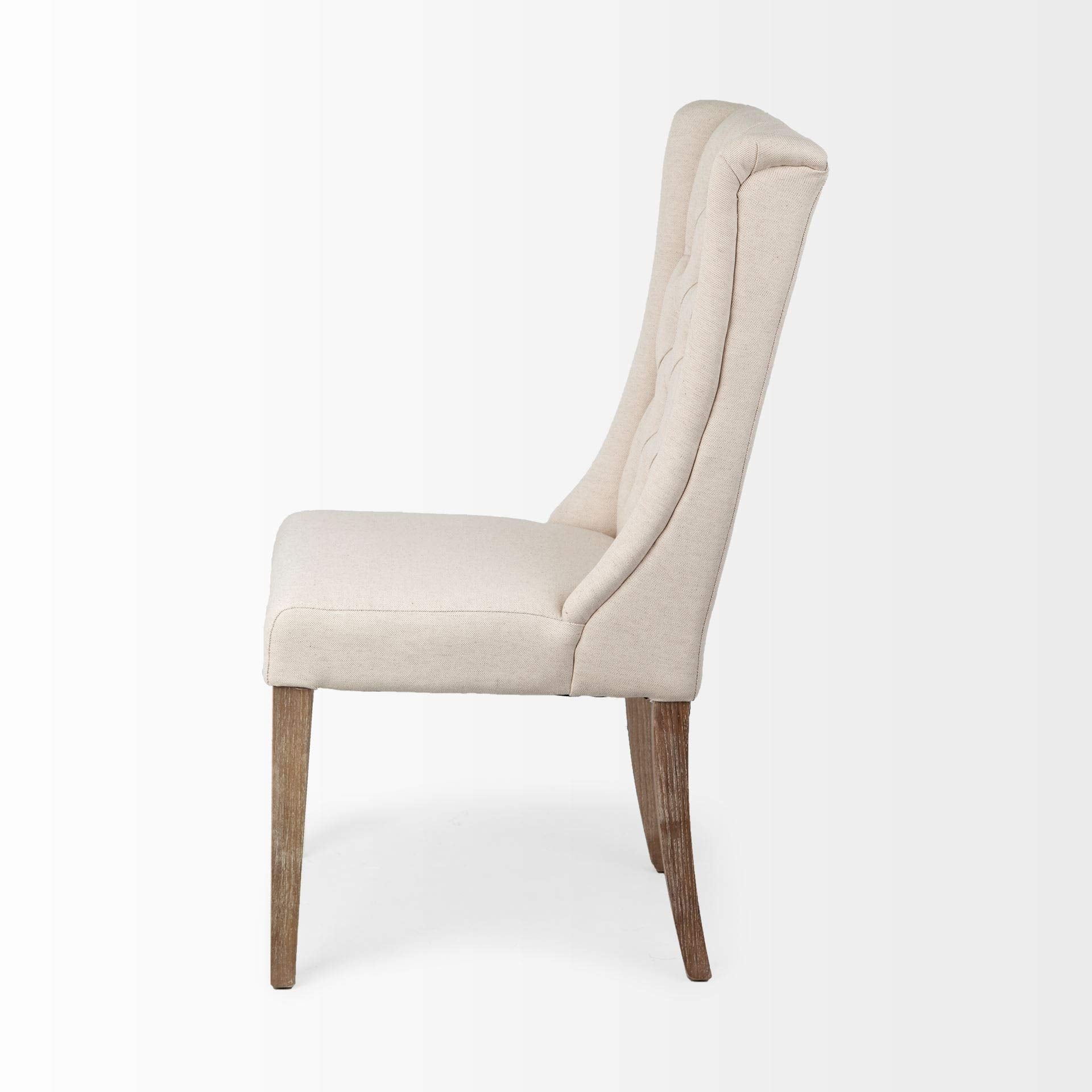 HomeRoots Cream Plush Linen Covering with Ash Solid Wood Base Dining Chair