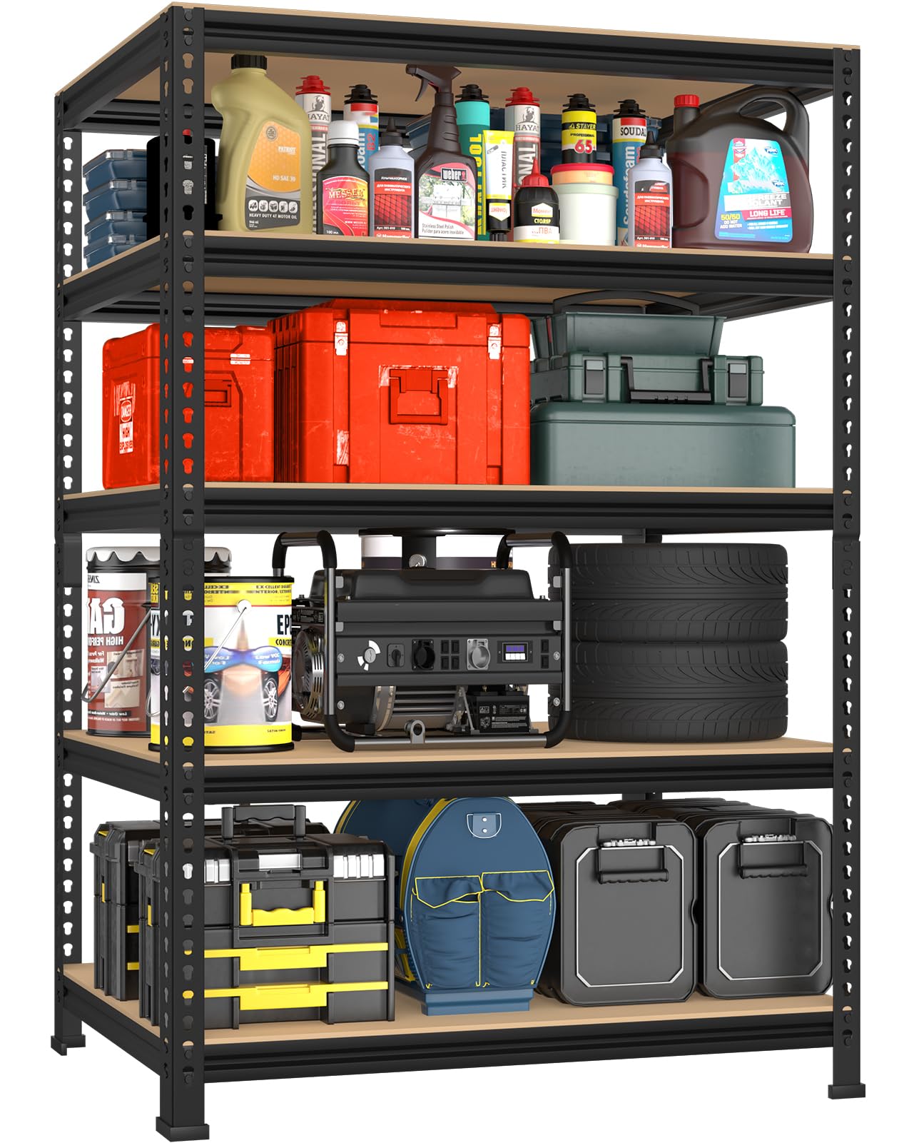 Primezone 32' W X 16' D X 63' H Storage Shelves - 5 Tier Adjustable Garage Storage Shelving, Heavy Duty Metal Storage Utility Rack Shelf Unit For Warehouse Pantry Closet Kitchen, Black