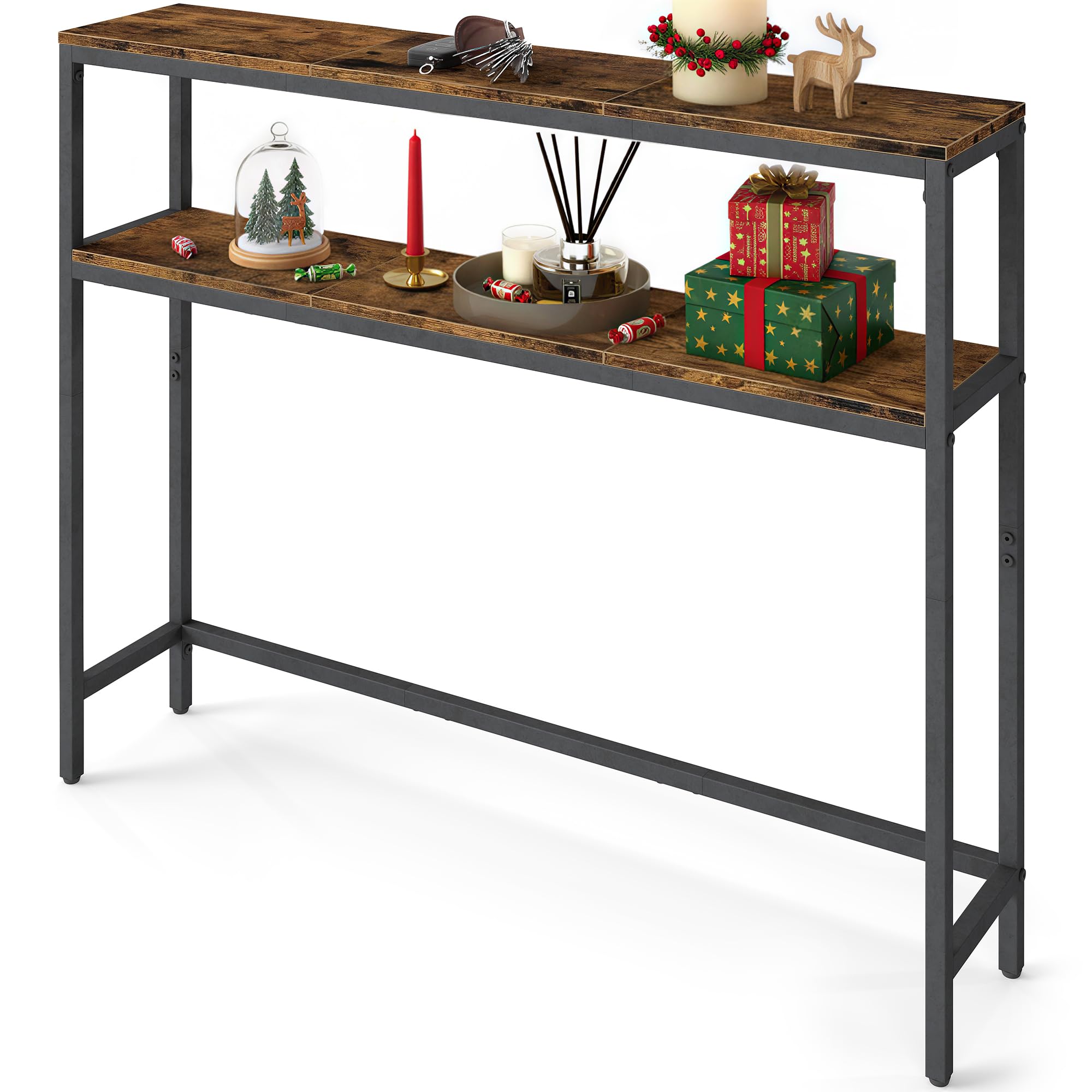 VASAGLE Console Table, 2-Tier Narrow Sofa Table with 2 Shelves, 7.9 x 39.4 x 31.5 Inches, for Living Room, Hallway, Entryway, Ru