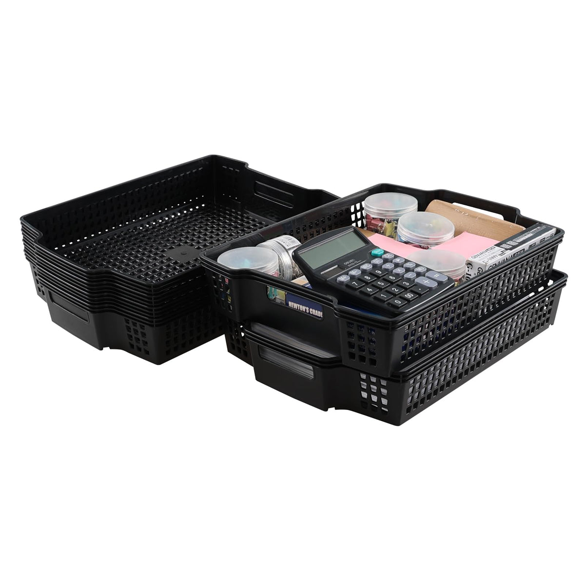Yuright 6 Packs Plastic Stacking A4 Paper Storage Basket Tray, Black