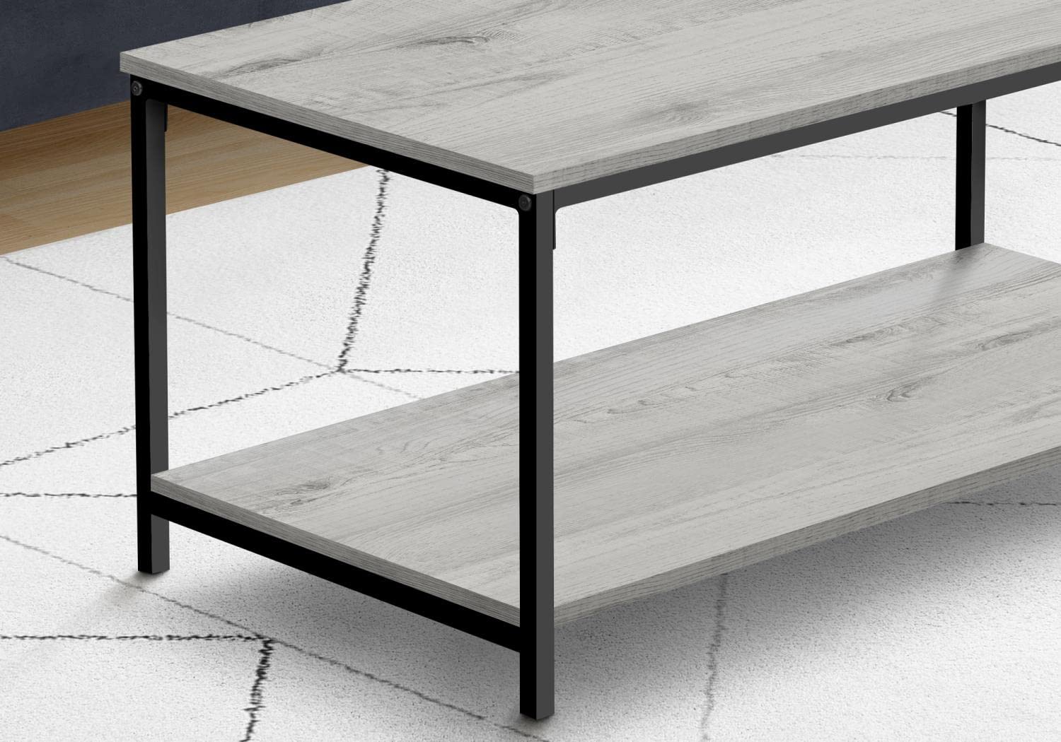 Monarch Specialties 3801 Coffee Table, Accent, Cocktail, Rectangular, Living Room, Metal, Laminate, Grey, Black, Contemporary, Modern Table-40, 40&Quot; L X 20&Quot; W X 18&Quot; H