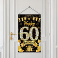 60th Birthday Decorations Door Banner Sign for Men Women, Happy 60 Birthday Door Hanging Party Supplies, Black Gold Sixty Year O