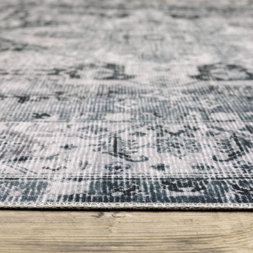 HomeRoots 510375 7 x 10 ft. Navy Blue Ivory & Gray Oriental Printed Stain Resistant Non Skid Rectangle Area Rug