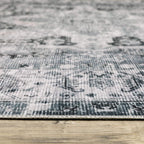 HomeRoots 510375 7 x 10 ft. Navy Blue Ivory & Gray Oriental Printed Stain Resistant Non Skid Rectangle Area Rug