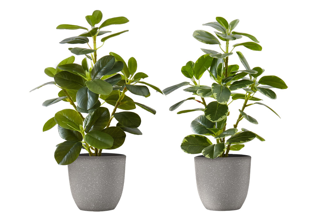 Monarch Specialties I 9558 Artificial Plant, 14' Tall, Ficus, Set of 2, Decorative, Green Leaves, Grey Pots