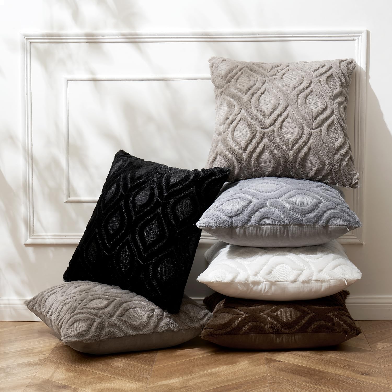 Miulee Dark Grey Throw Pillow Covers 18X18 Inch, Soft Winter Plush Faux Wool Couch Pillow Covers Set Of 2 Decorative Farmhouse Boho Throw Pillows For Sofa Living Room Bed