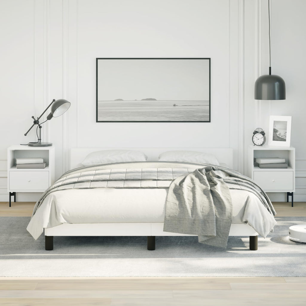 vidaXL Faux Leather Bed Frame Platform Bed, Scandinavian Style/Slats Support/No Box Spring Needed/Without Mattress/Easy Assembly, White Full Bed