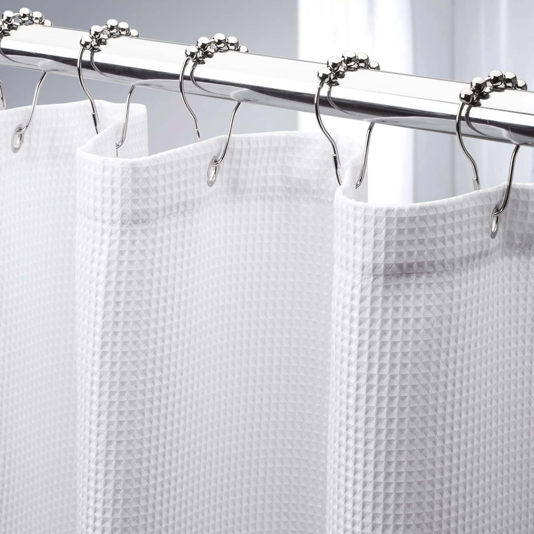 Amazerbath Extra Long Shower Curtain 96 Inches Long, Waffle Shower Curtain White Extra Long, Fabric Shower Curtains For Bathroom