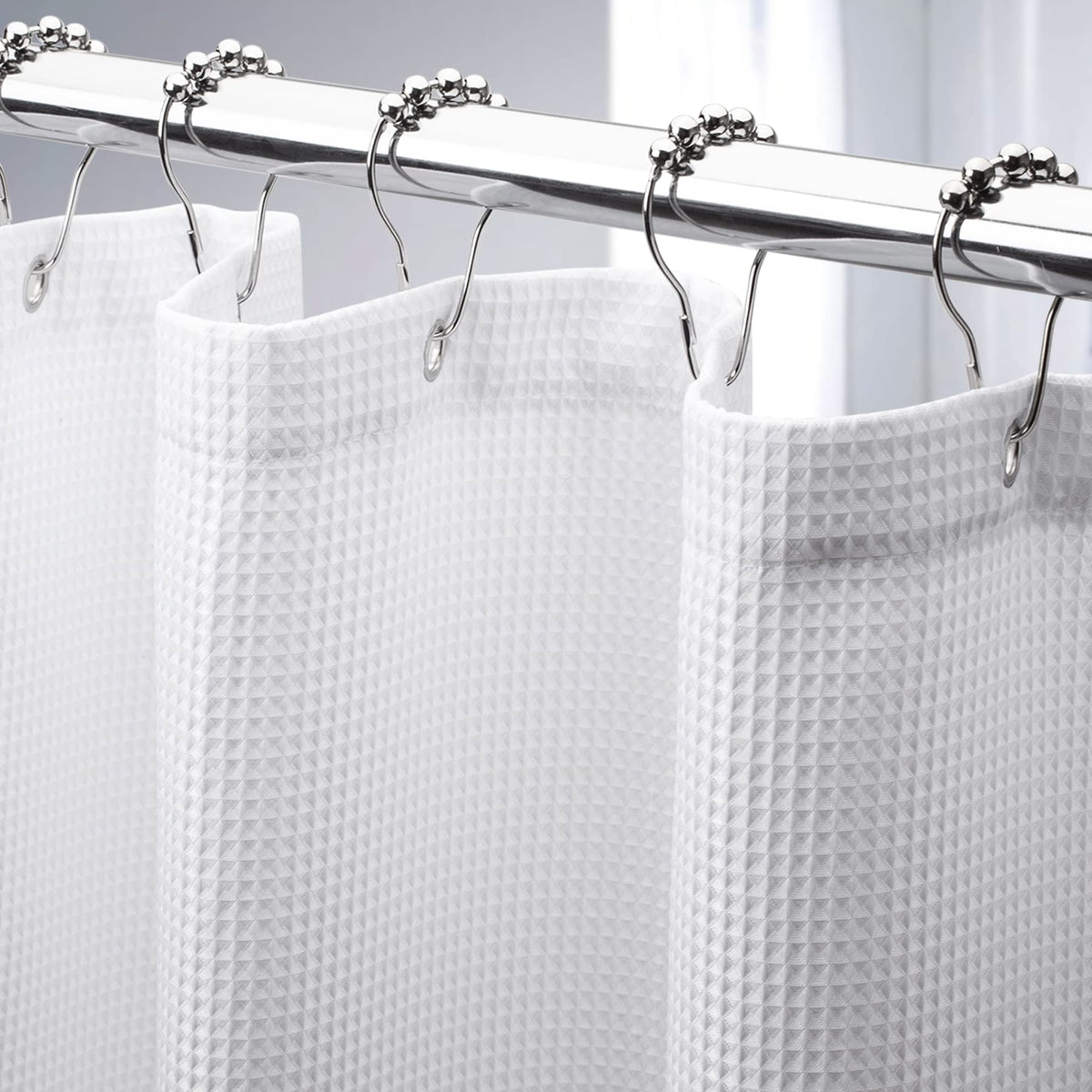 Amazerbath White Shower Curtain Fabric, Waffle Shower Curtains For Bathroom, Cloth Shower Curtain Heavy Duty, Thick Bathroom Sho