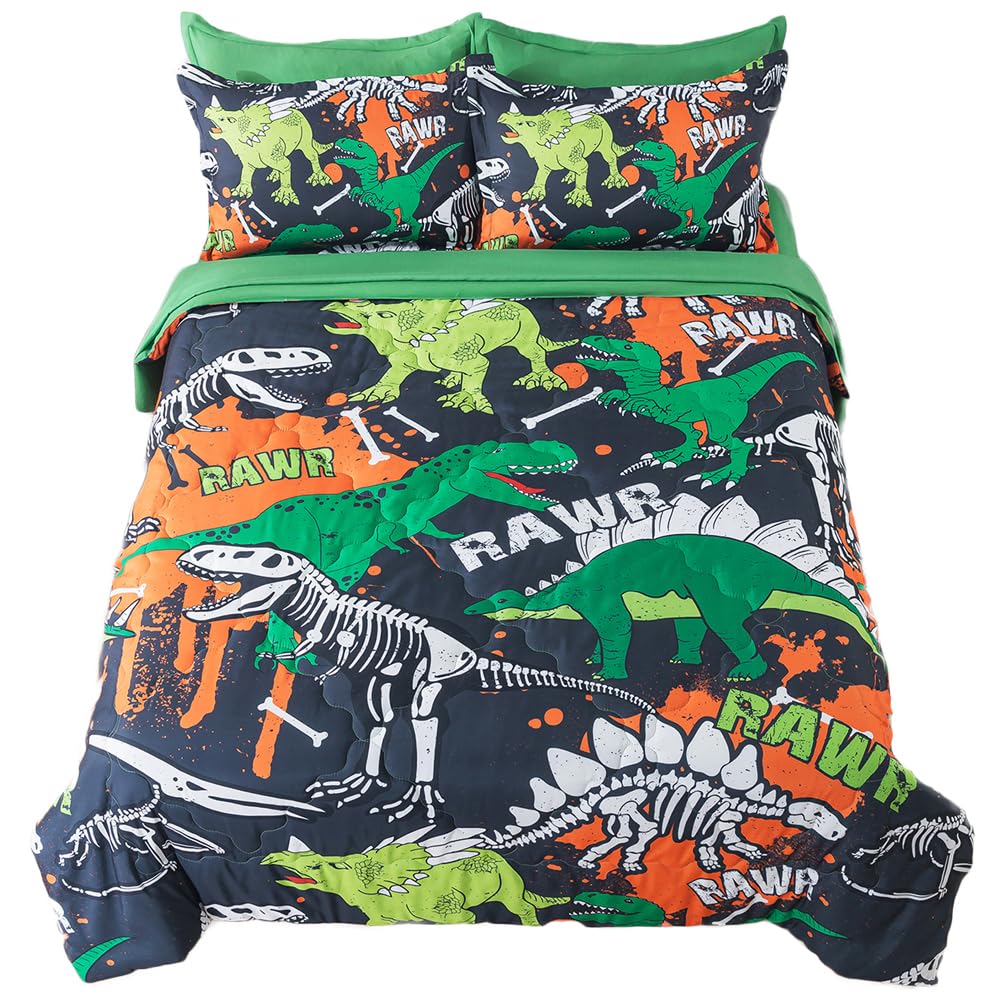 Adasmile A & S Dinosaur Comforter Full Size For Boys Kids Dinosaur Bedding Set Full 7 Pieces Bone Dinosaur Comforter Set With Sh