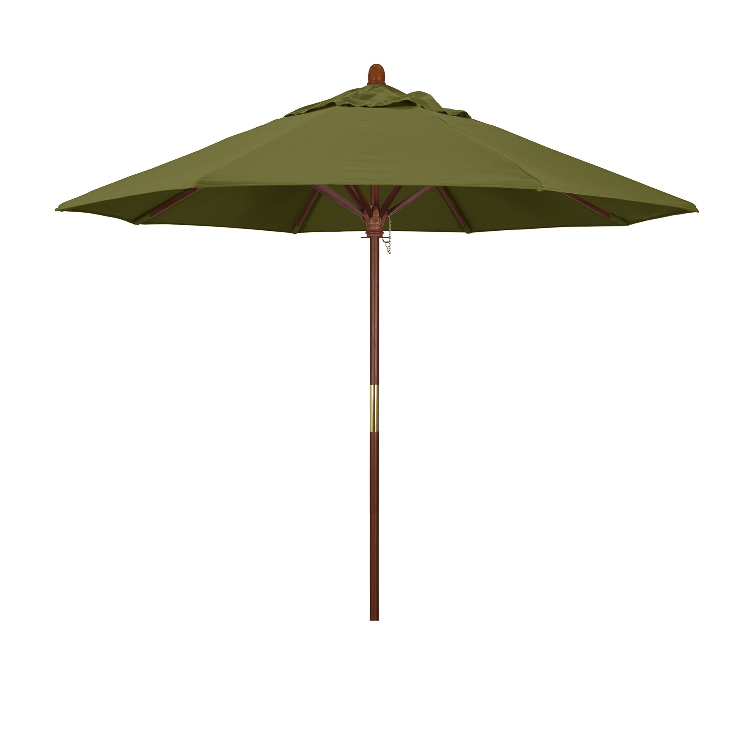 California Umbrella 9' Round Hardwood Frame Market Umbrella, Stainless Steel Hardware, Push Open, Pacifica Palm