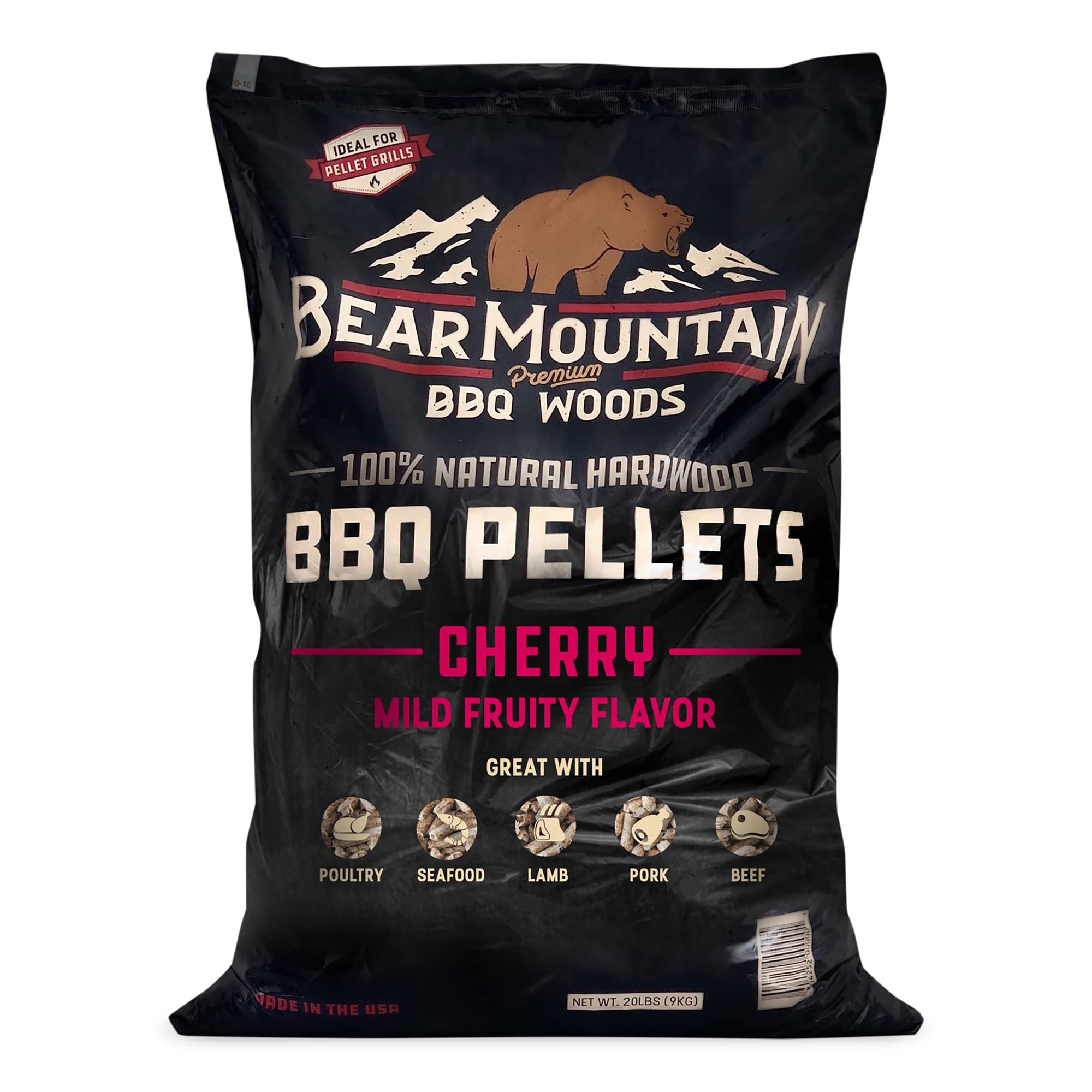 Bear Mountain Bbq 20 Pounds Premium All Natural Hardwood Cherry Smoker Pellets For Pellet Grills And Smokers With Mild Fruity Fl